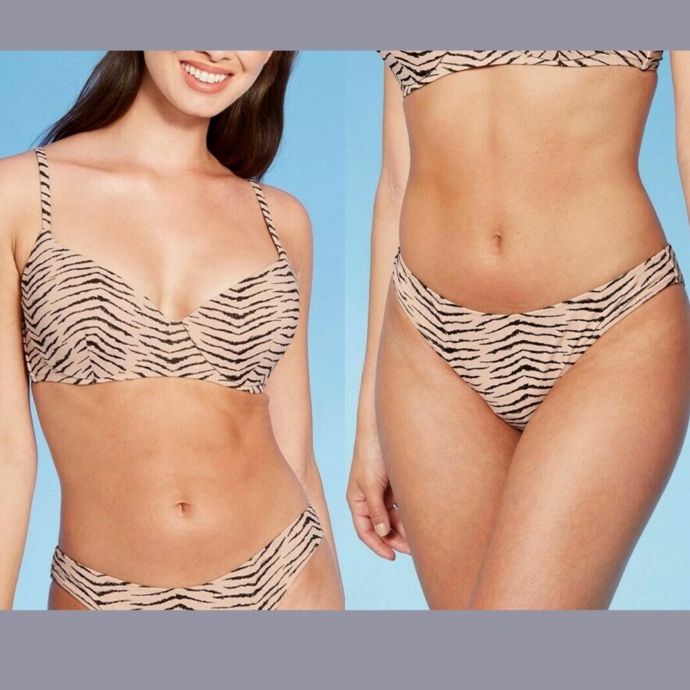 NWT Shade Shore‎ [ 34B ] Bikini Top + Cheeky Bottom [ Medium ] Animal Lurex